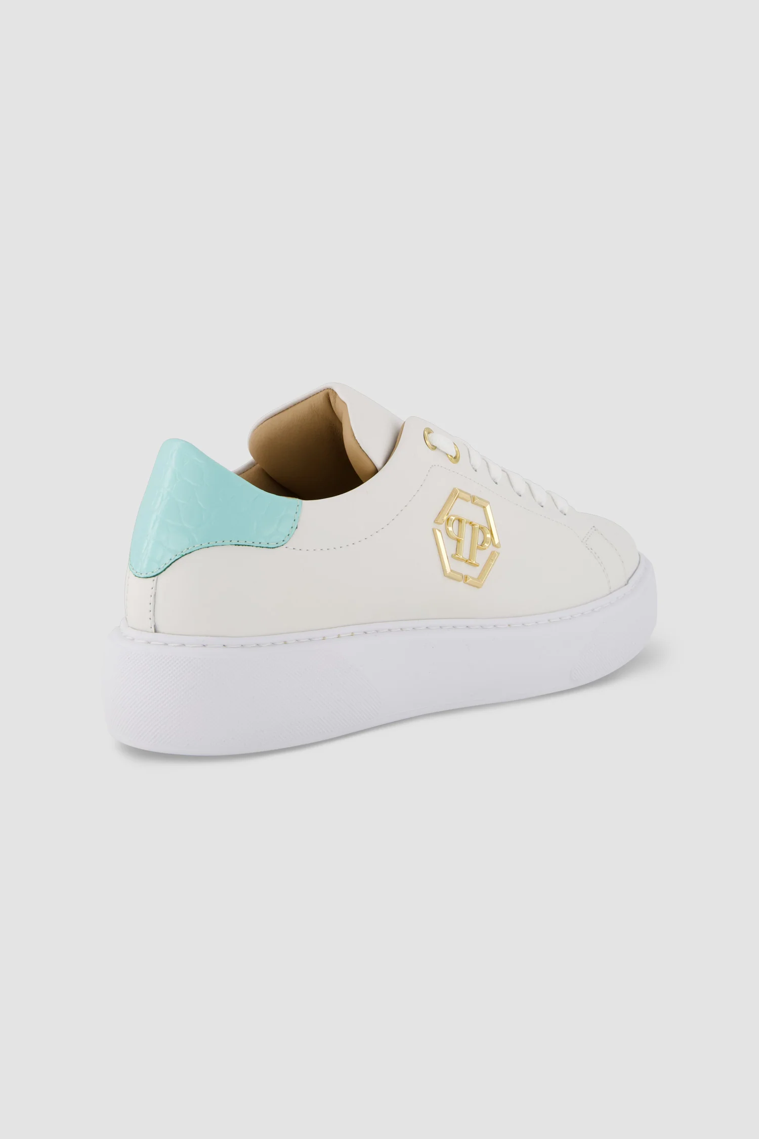 Philipp Plein White/Blue Lo-Top Hexagon Sneakers - Image 4