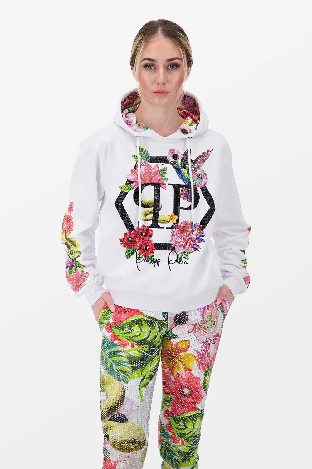 Philipp Plein White Flowers Hoodie - Image 3