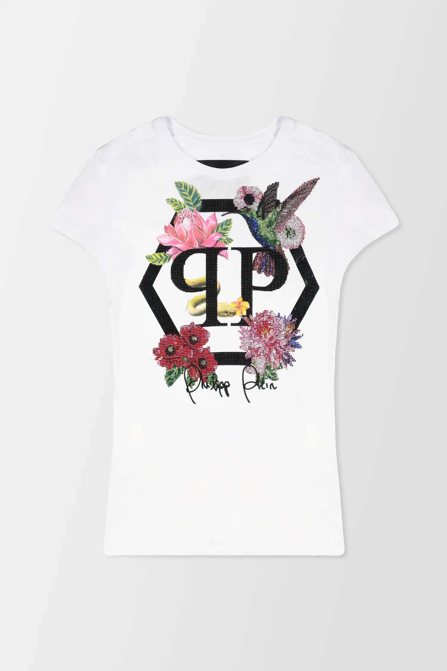 Philipp Plein White Round Neck SS Flowers T-Shirt - Image 3