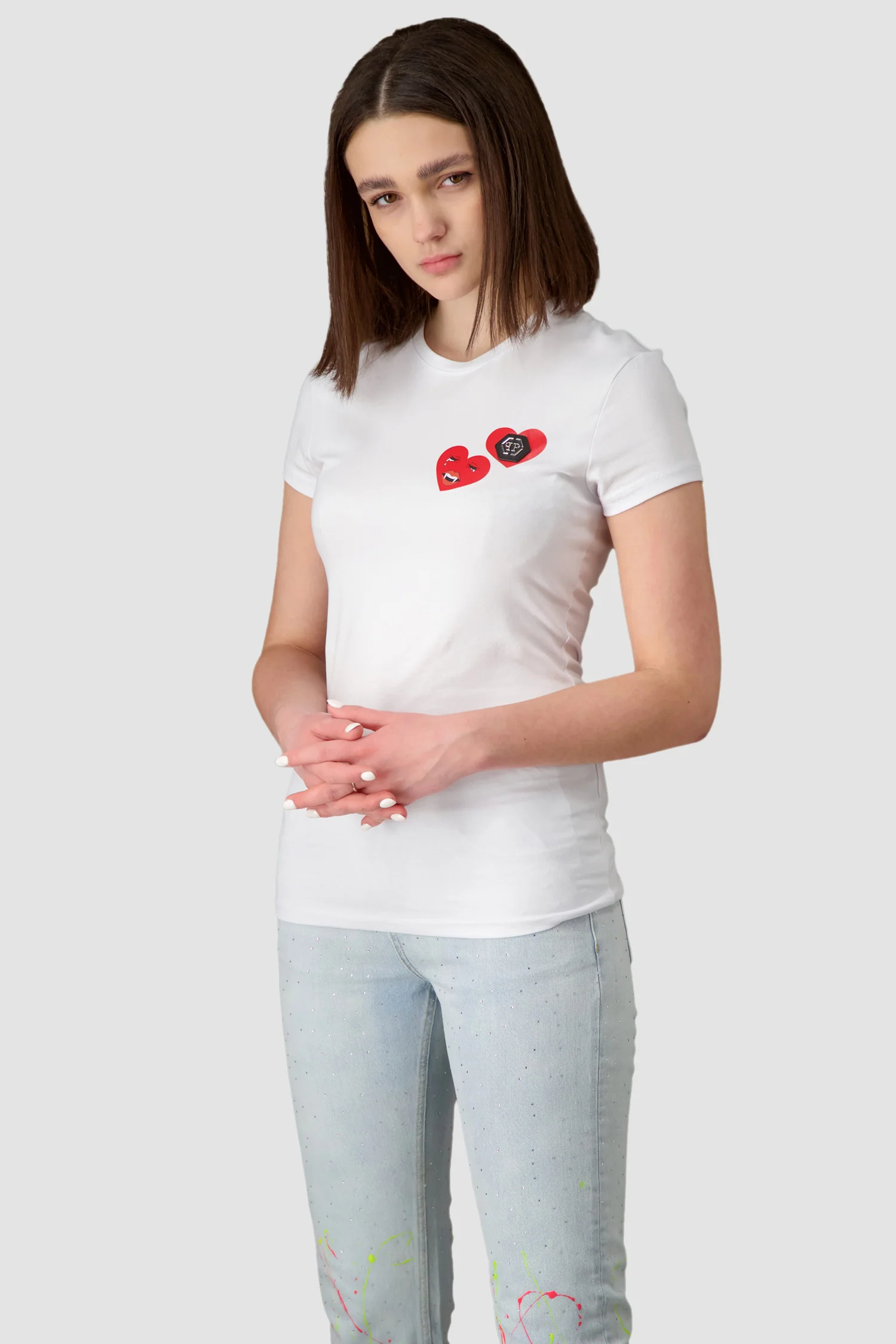 Philipp Plein White Round Neck SS Love Plein T-Shirt - Image 2