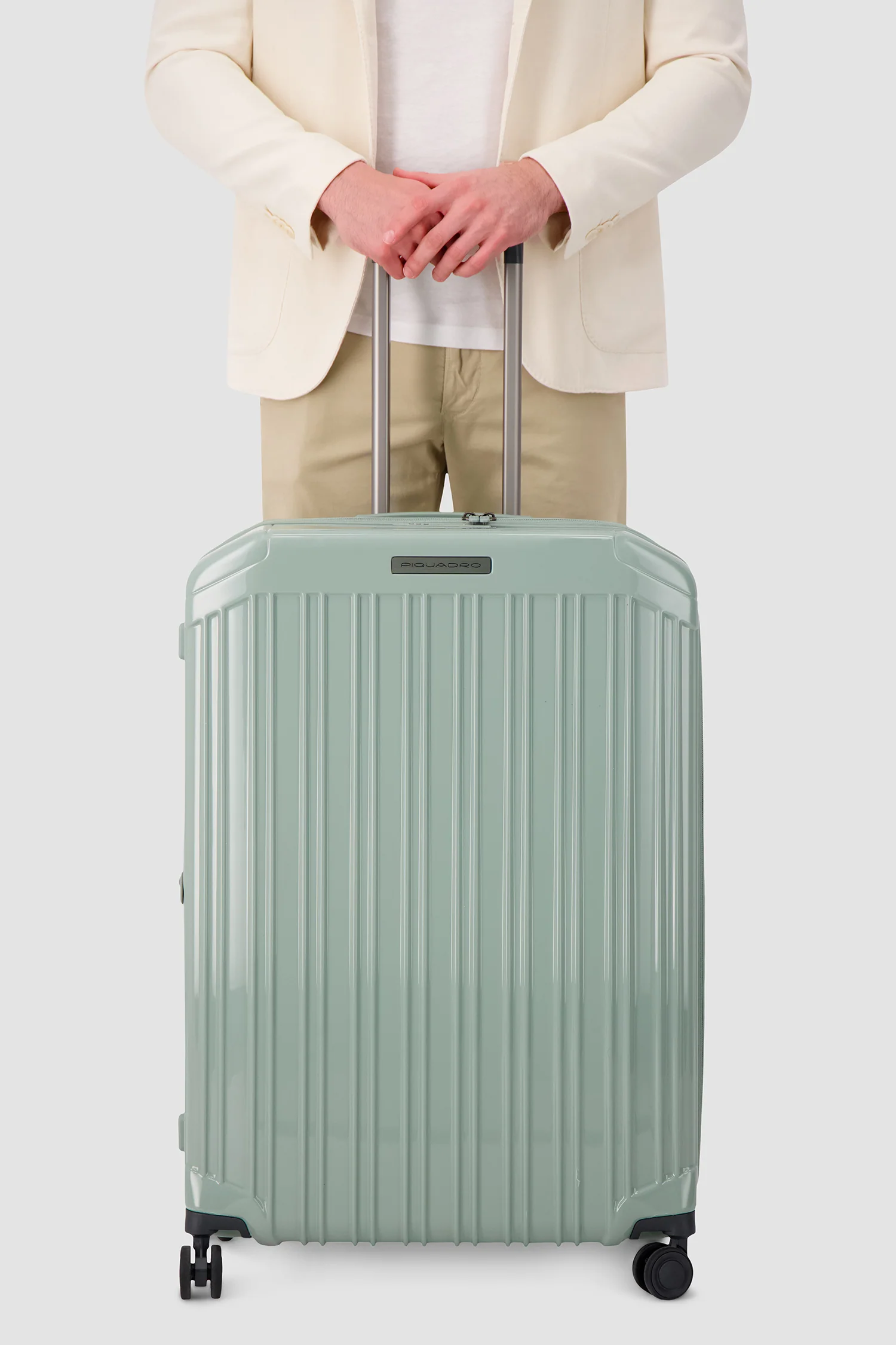 Piquadro Sage Green Expadable Large 4 Wheel Suitcase
