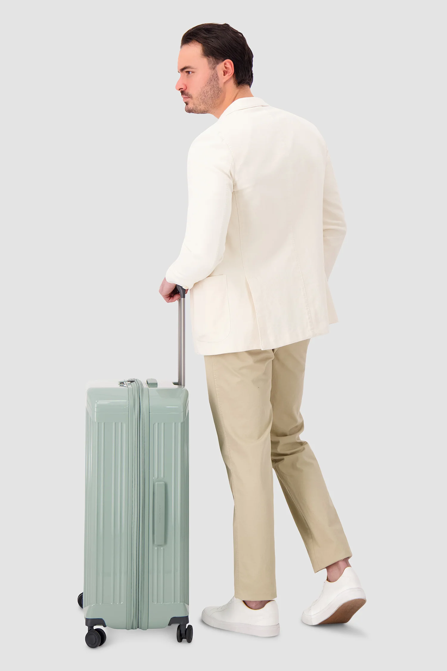Piquadro Sage Green Expadable Large 4 Wheel Suitcase - Image 4