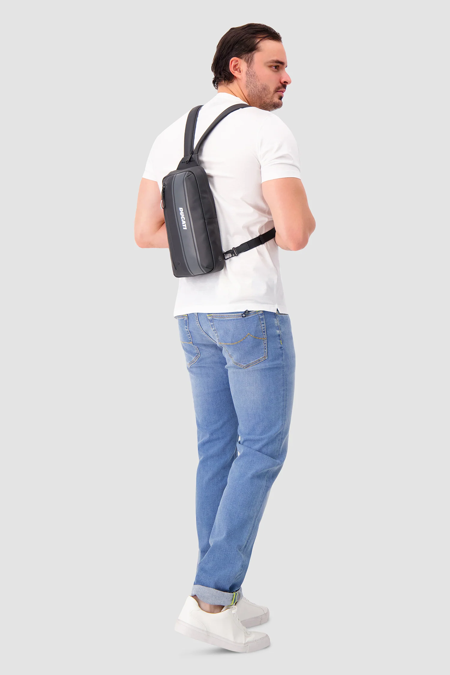 Piquadro x Ducati Black Water Resistant Sling Bag - Image 11