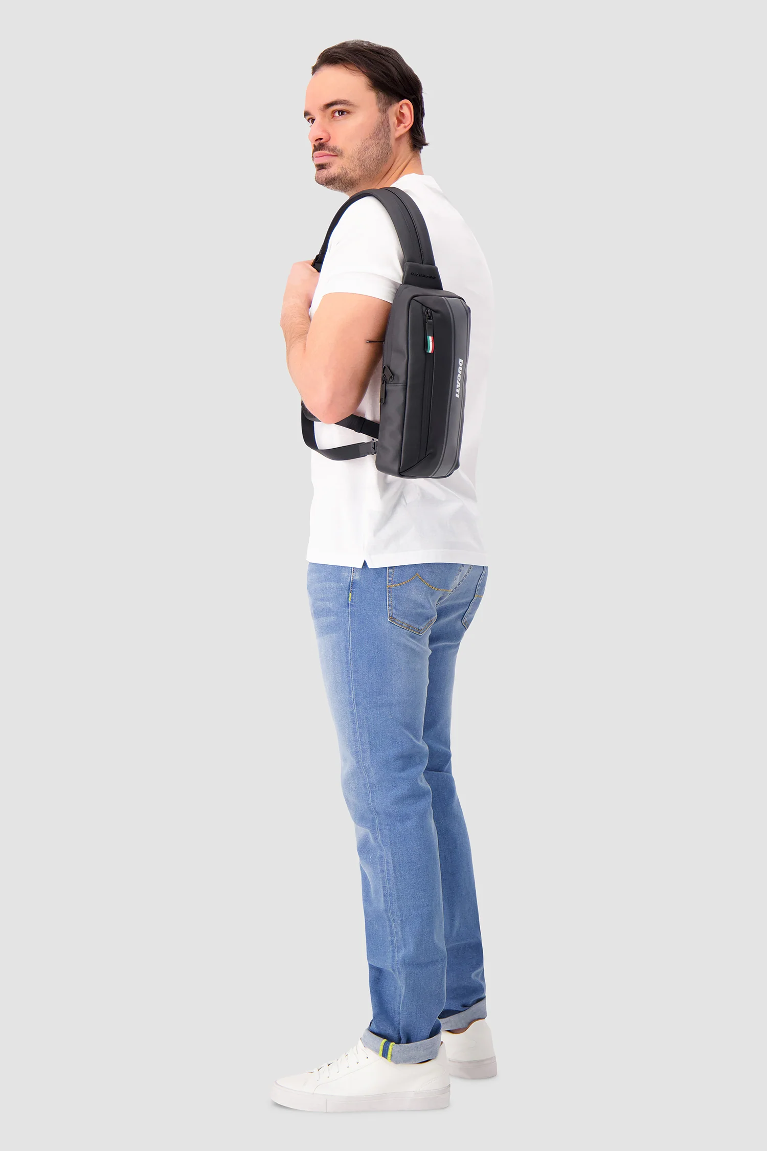 Piquadro x Ducati Black Water Resistant Sling Bag - Image 7