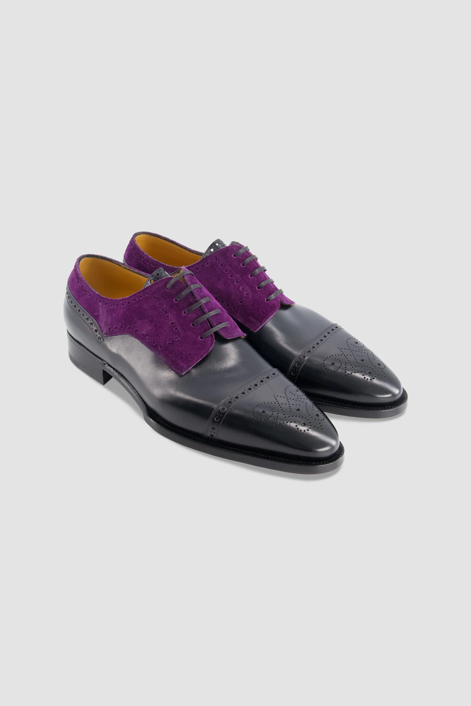 Stefano Bemer Black/Purple Suede Cap-Toe Oxford - Image 3