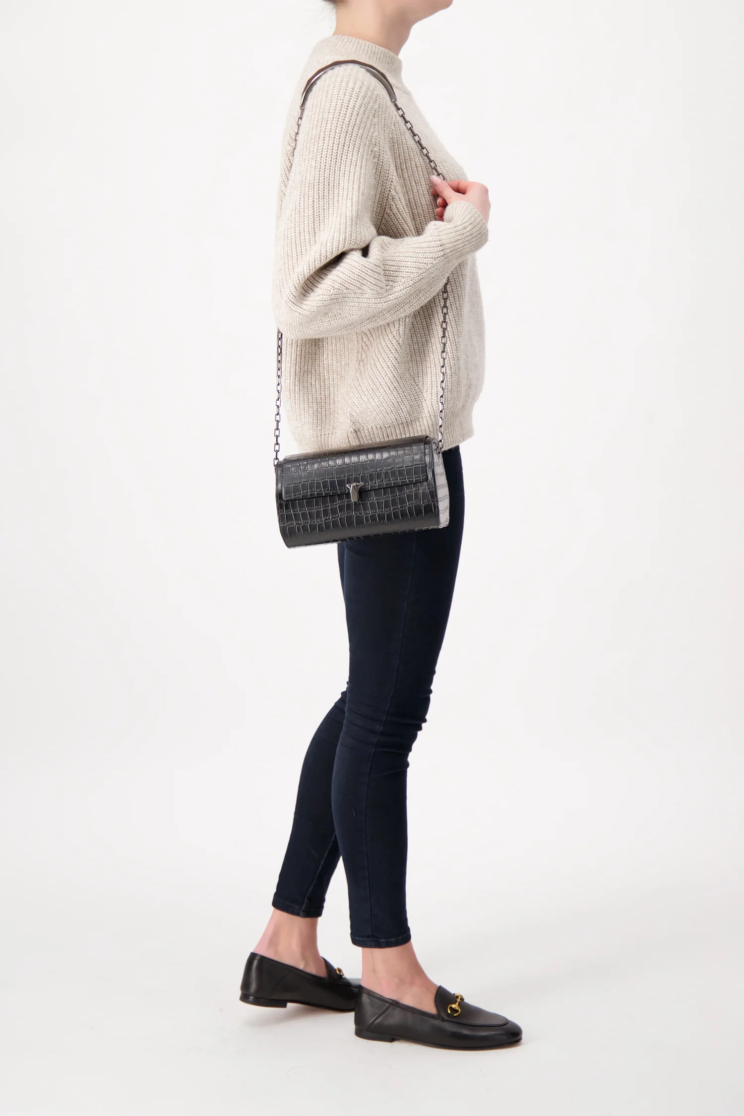 The Volon Black Crocodile Print PO Trunk Bag - Image 2