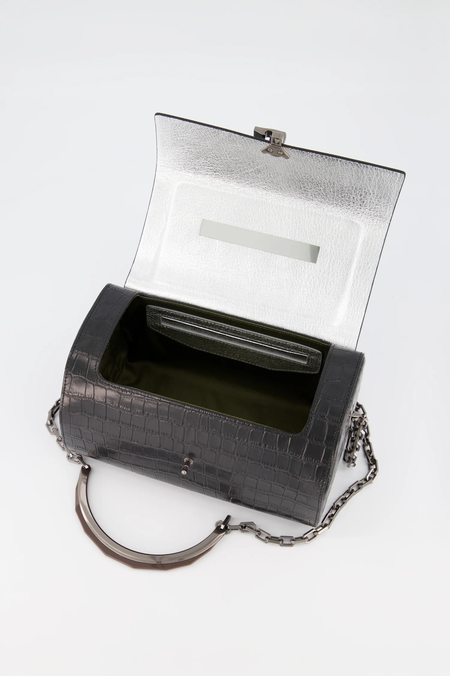 The Volon Black Crocodile Print PO Trunk Bag - Image 3