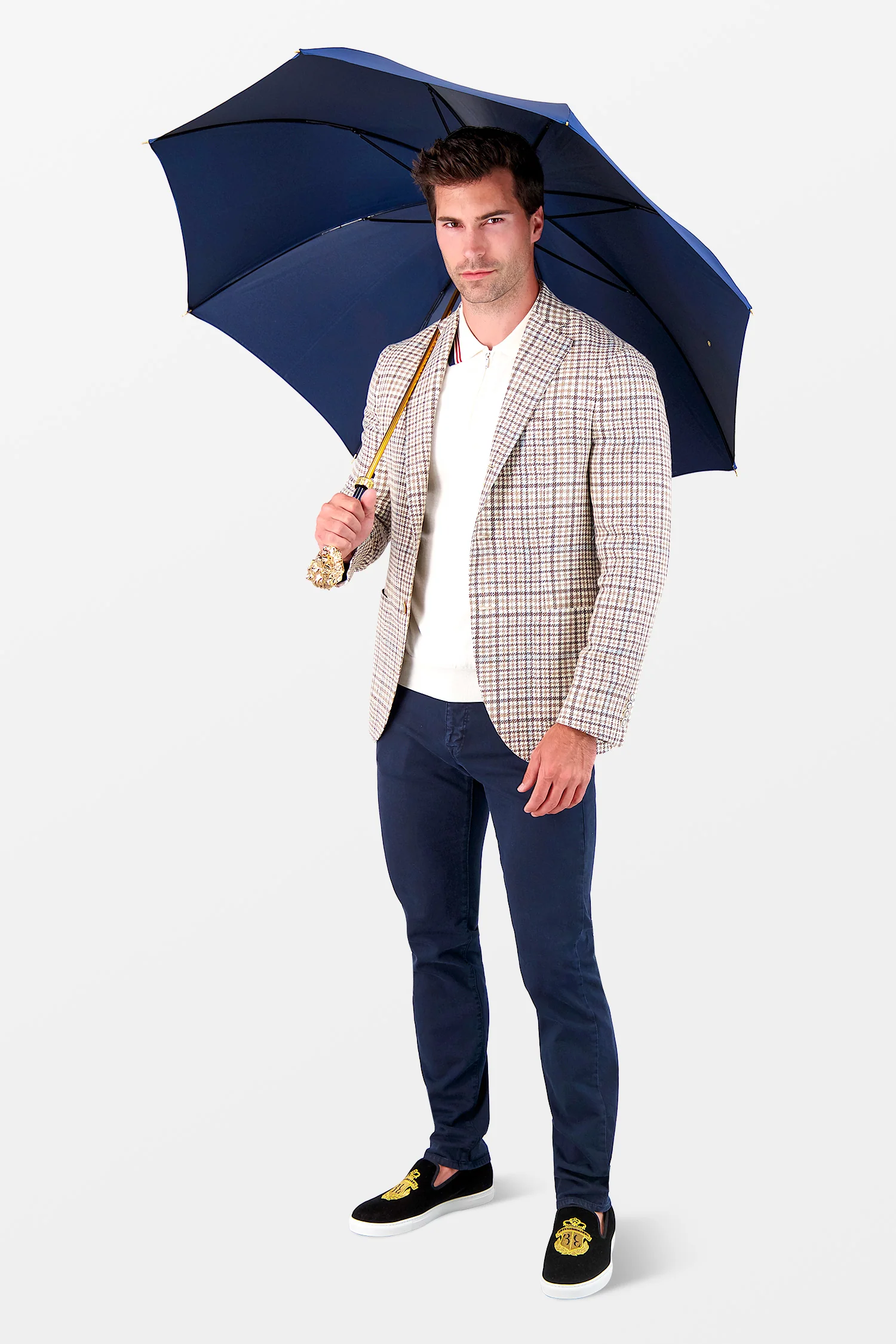 Pasotti Blue Umbrella with Gold Lion Handle - Image 5