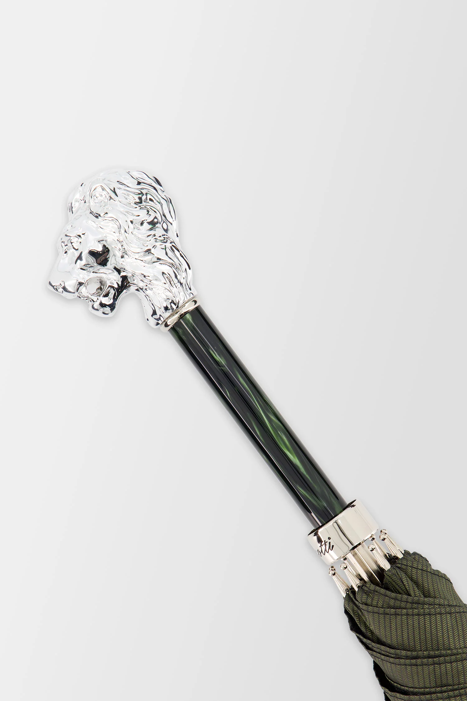 Pasotti Green Umbrella, Silver Lion Handle - Image 3
