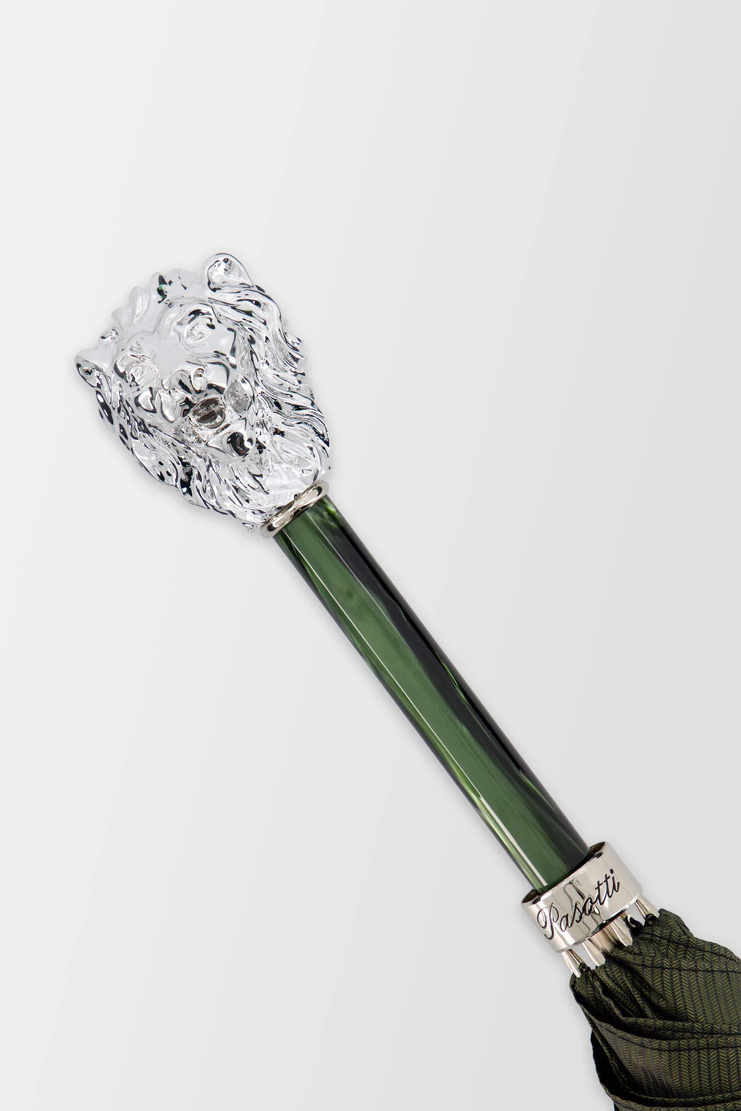 Pasotti Green Umbrella, Silver Lion Handle - Image 4