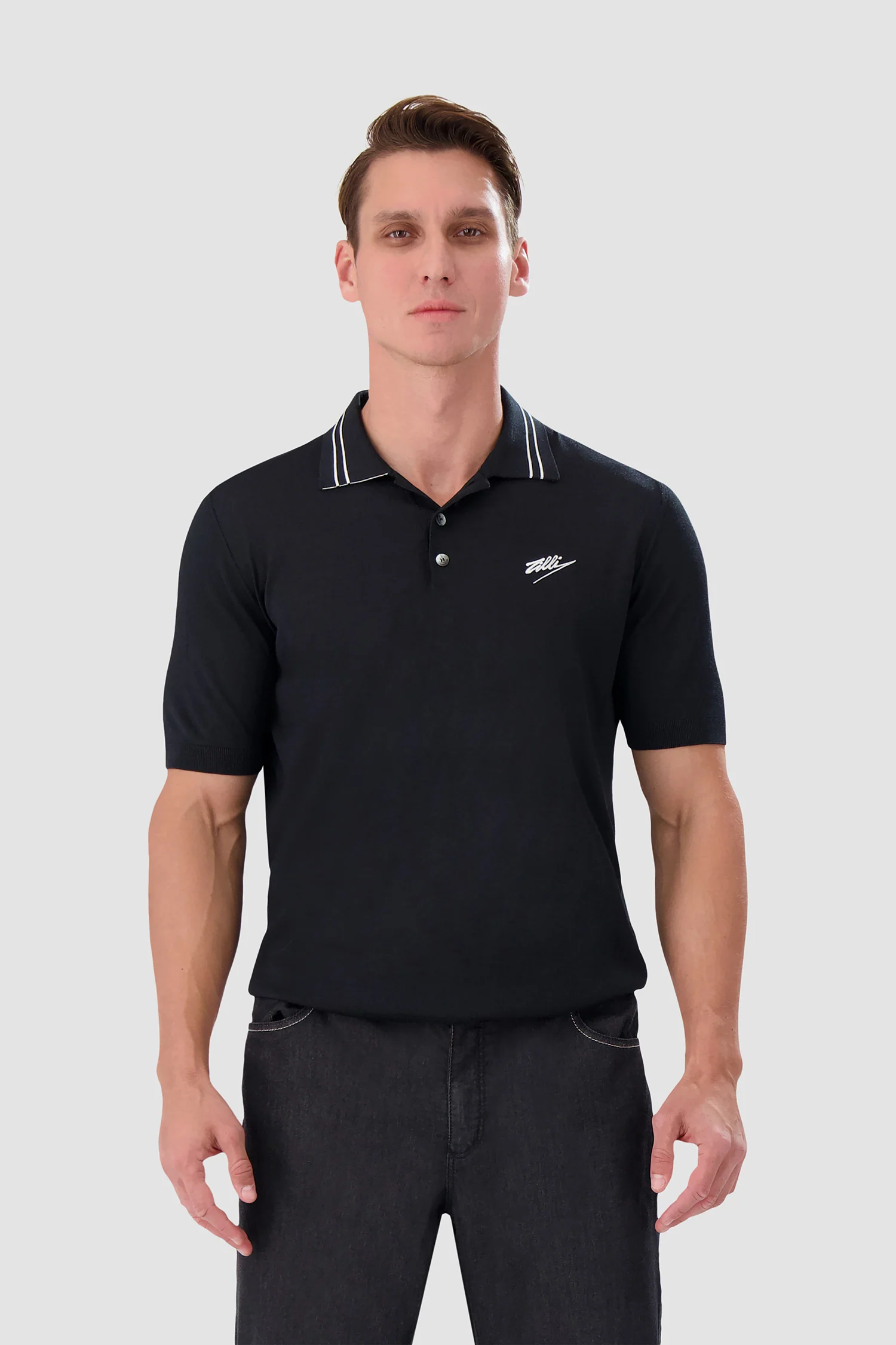 Zilli Black Button Short Sleeve Polo - Image 2