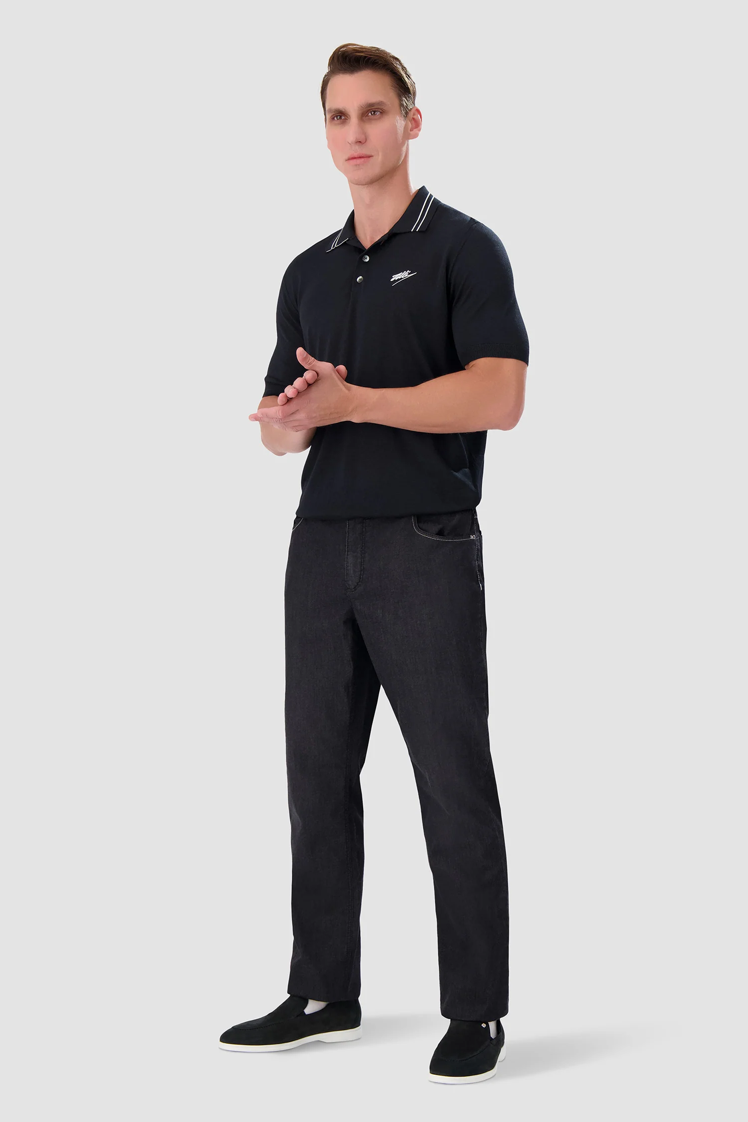 Zilli Black Button Short Sleeve Polo - Image 5