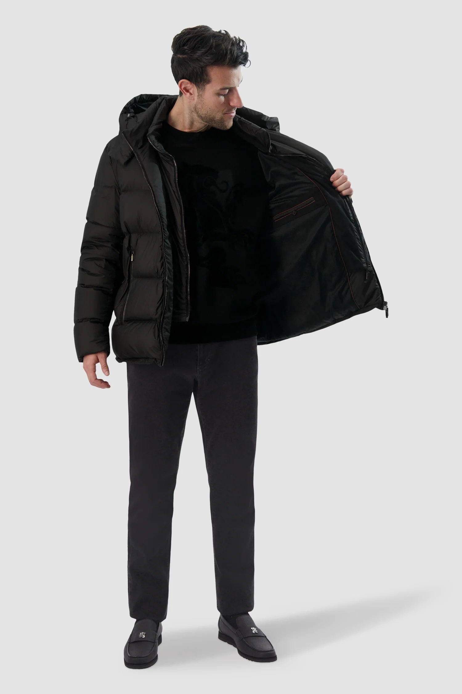 Zilli Black Down Short Jacket with Removable Hood - Image 5