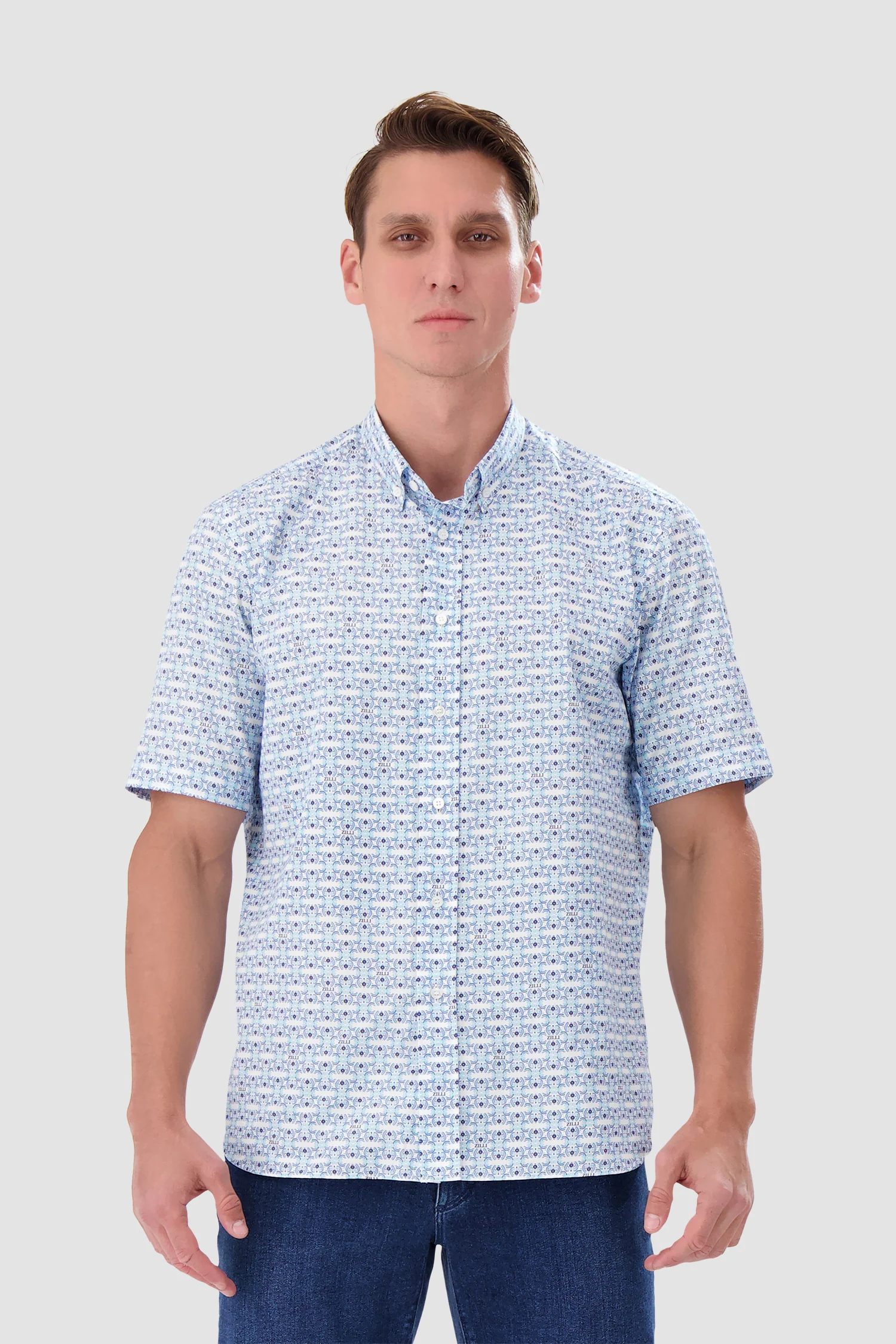 Zilli Blue/White Short Sleeve Shirt - Image 2
