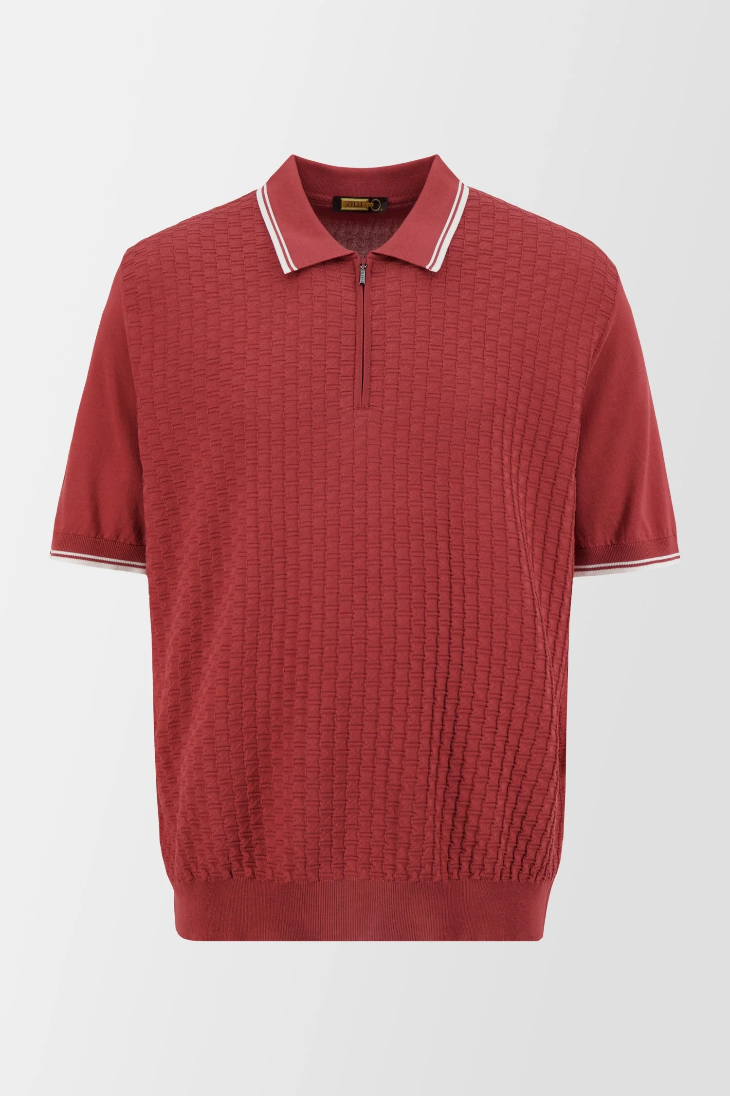 Zilli Burgundy Zipped Diamond Cut Polo