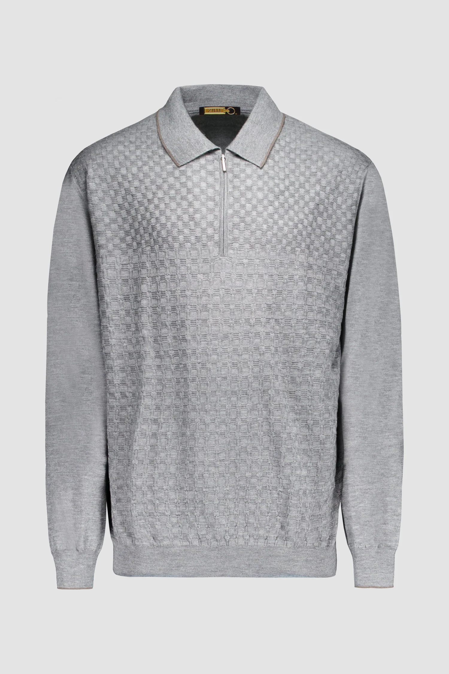 Zilli Grey Diamond Cut Zipped Polo Sweater