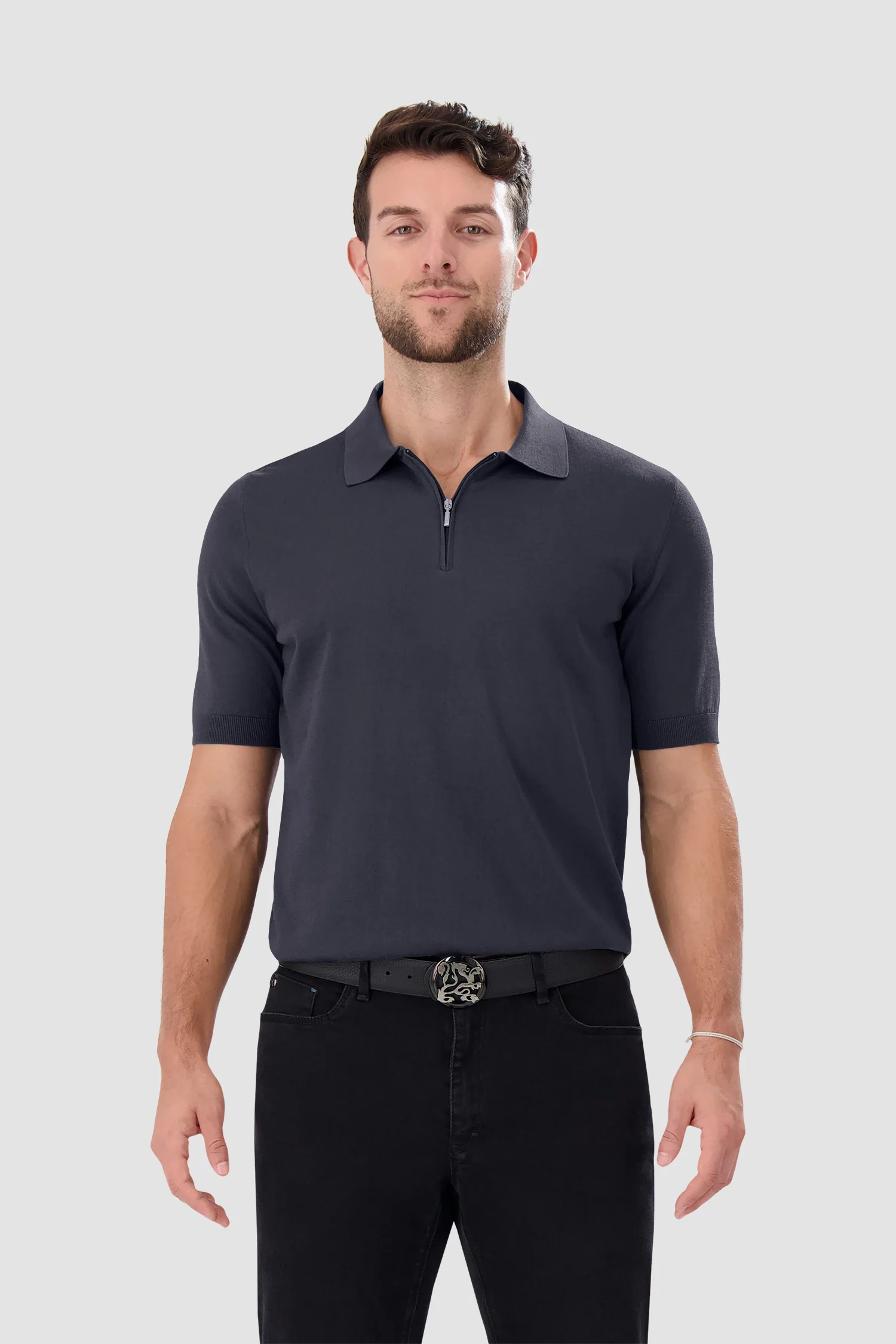 Zilli Grey Zip Short Sleeve Polo - Image 2