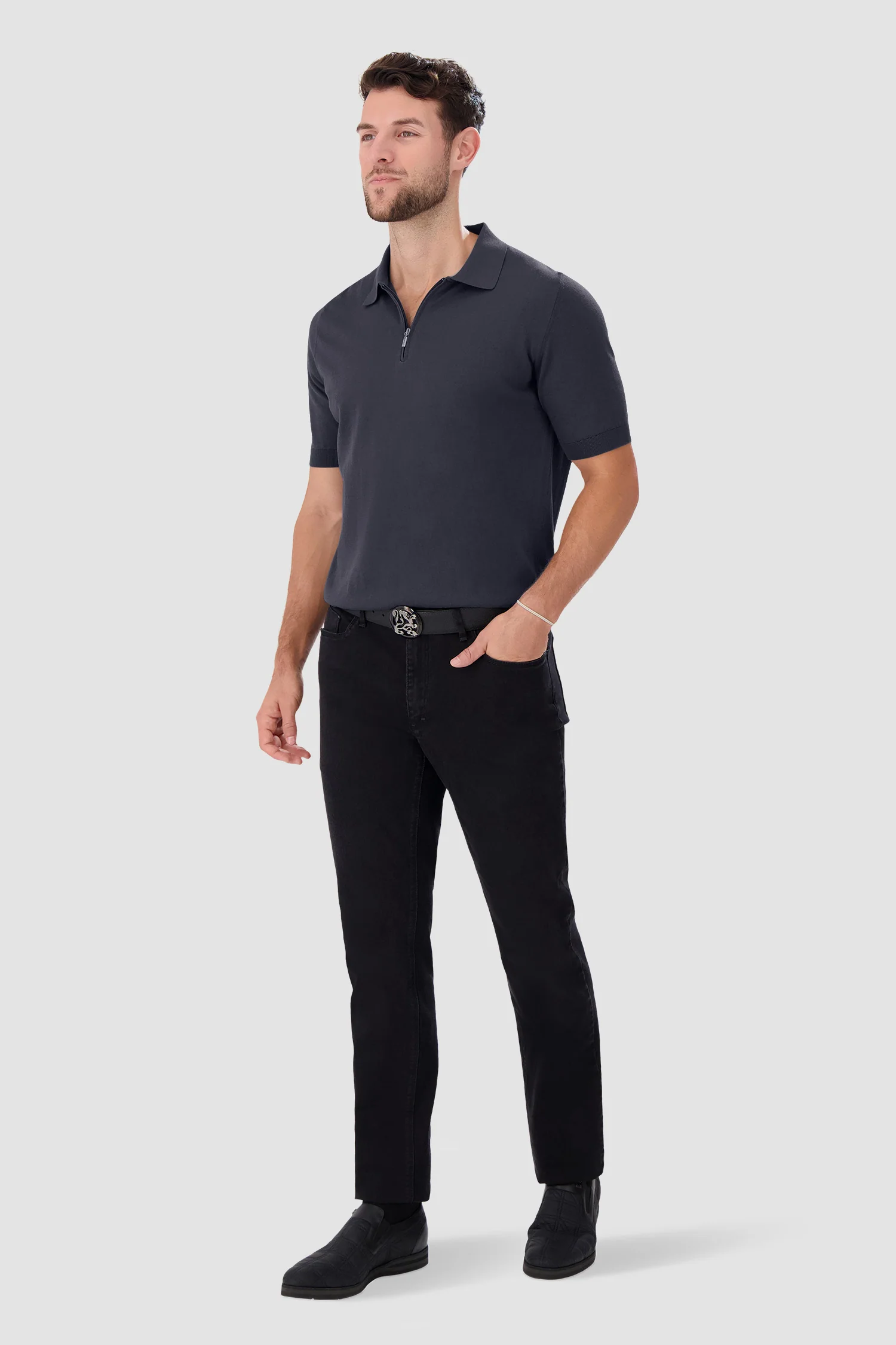 Zilli Grey Zip Short Sleeve Polo - Image 6