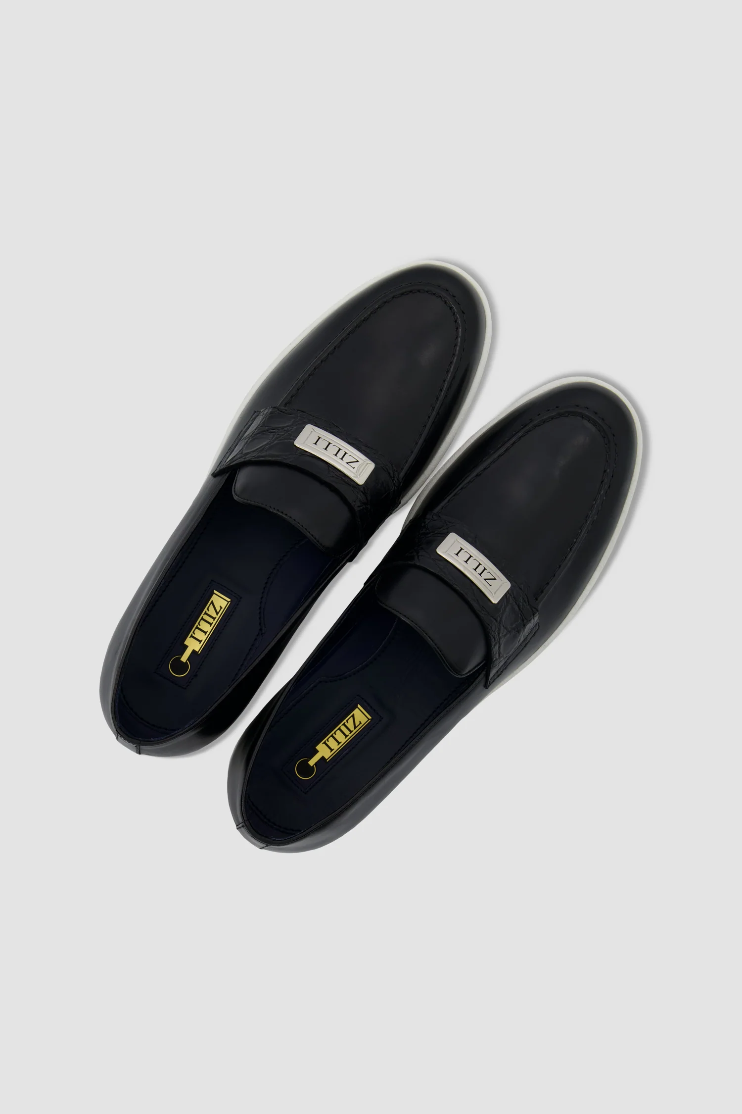 Zilli Black Metal Plate Loafers with Caiman accents - Image 5