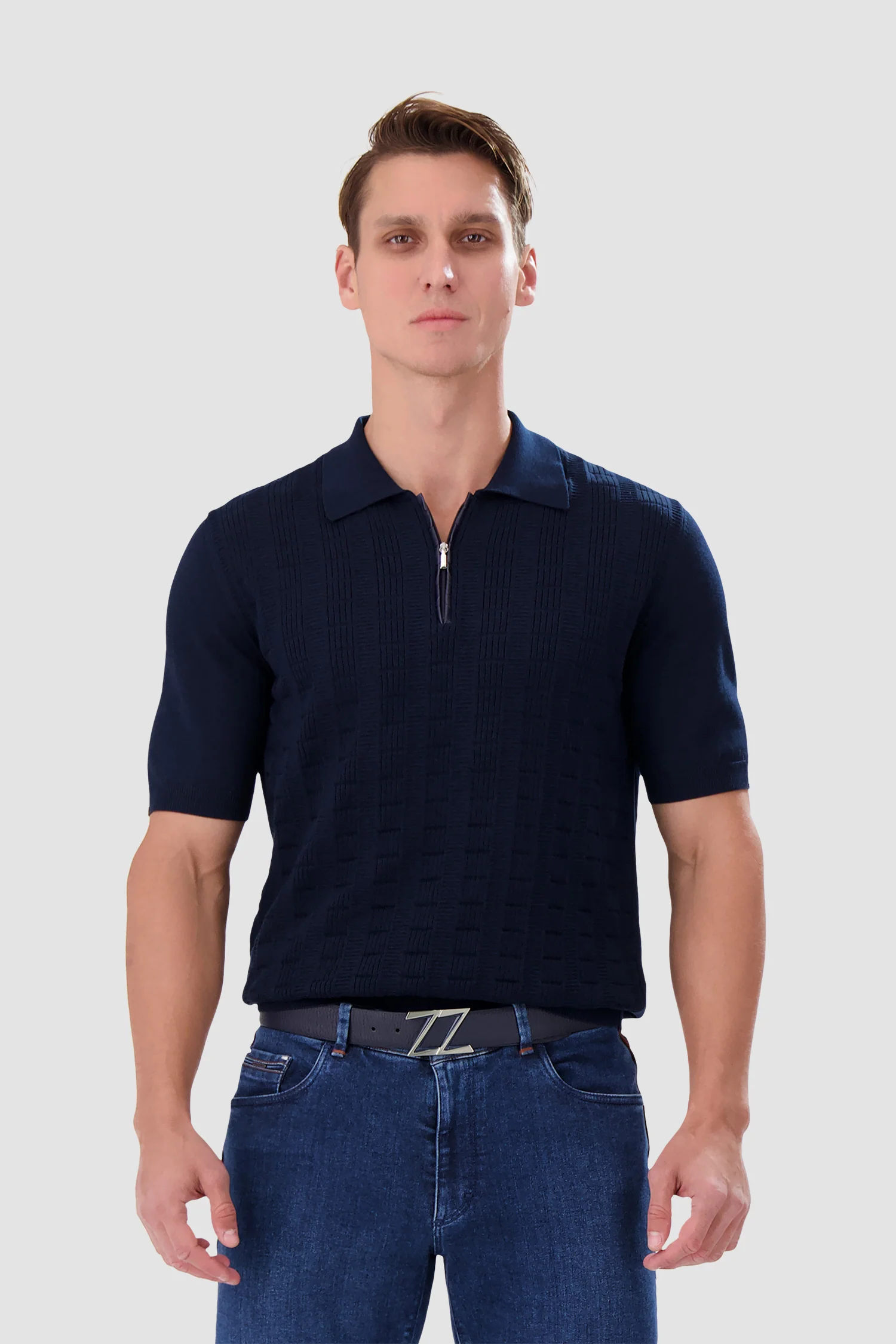 Zilli Navy Zip Short Sleeves Polo with Croc - Image 2